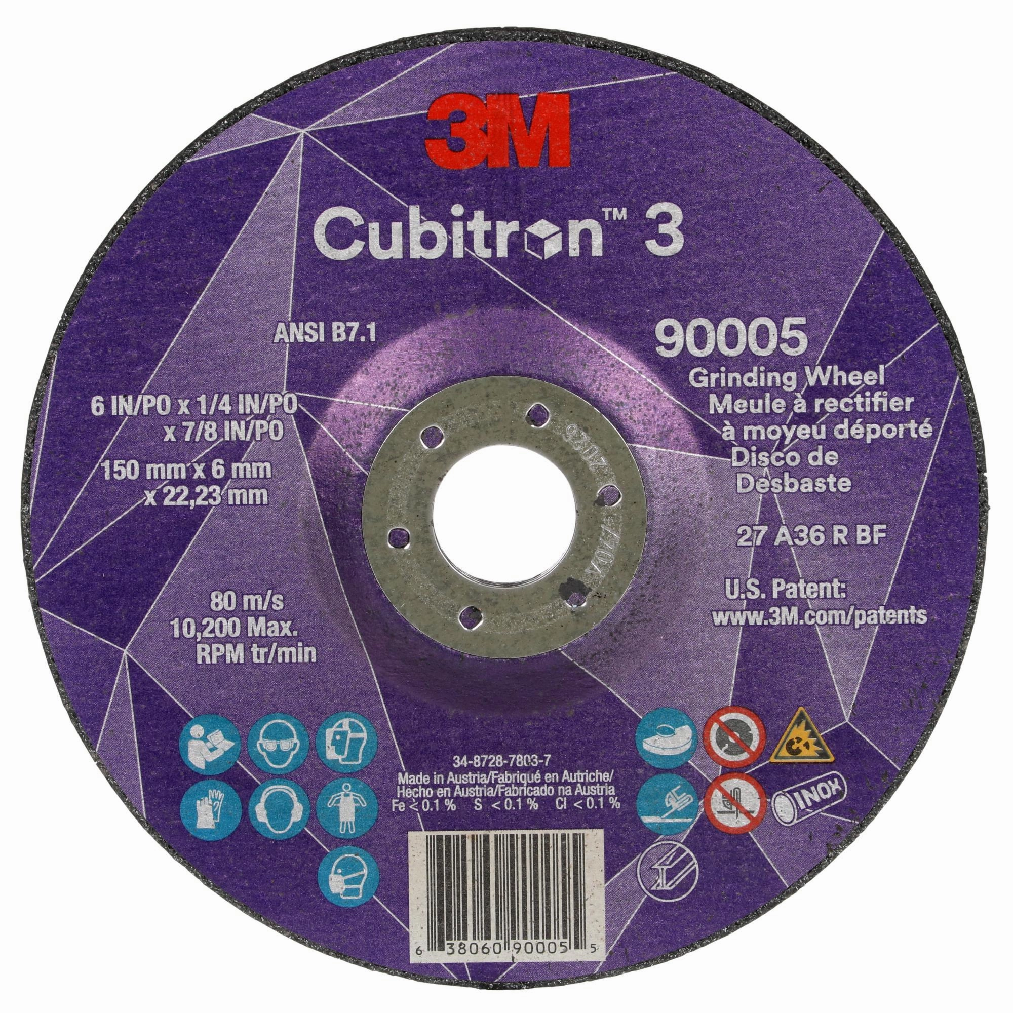 3M Cubitron 3 Depressed Center Grinding Wheel, 90005, 36 , T27