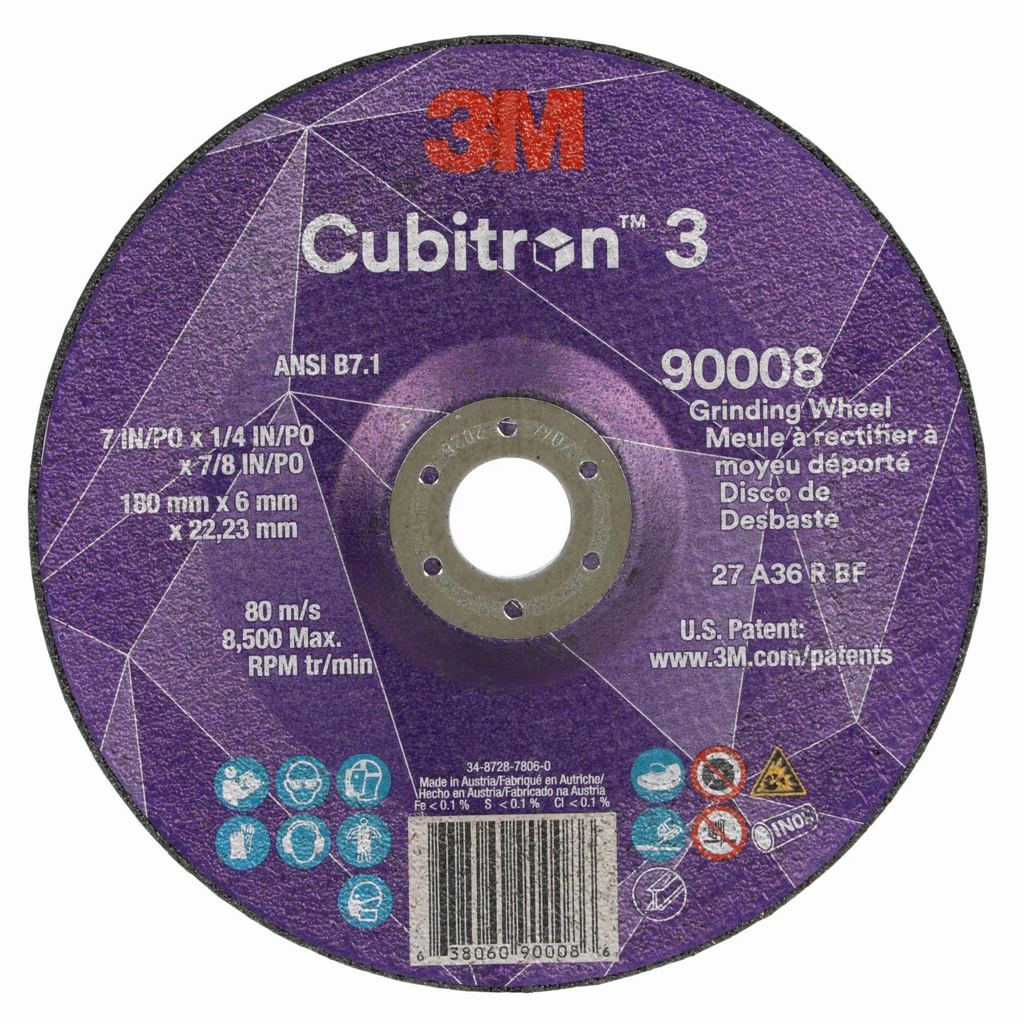3M Cubitron 3 Depressed Center Grinding Wheel, 90008, 36 , T27