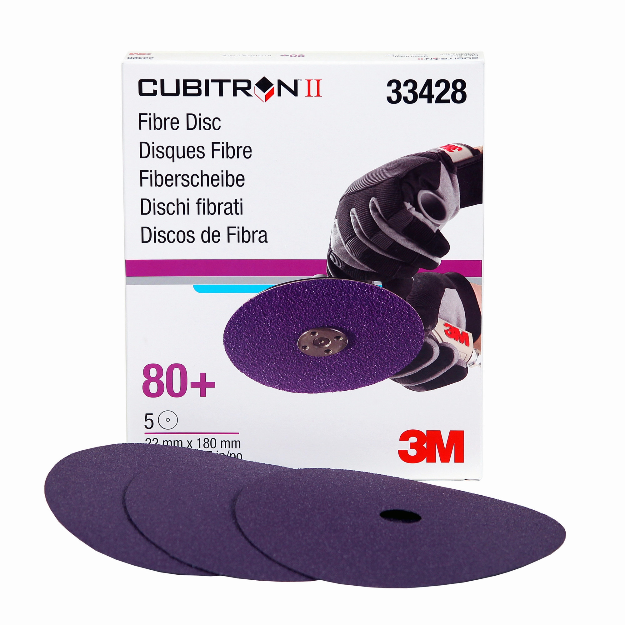 3M Cubitron II Abrasive Fibre Disc, 33428, 7 in X7/8 in (180mm X22mm), 80 
