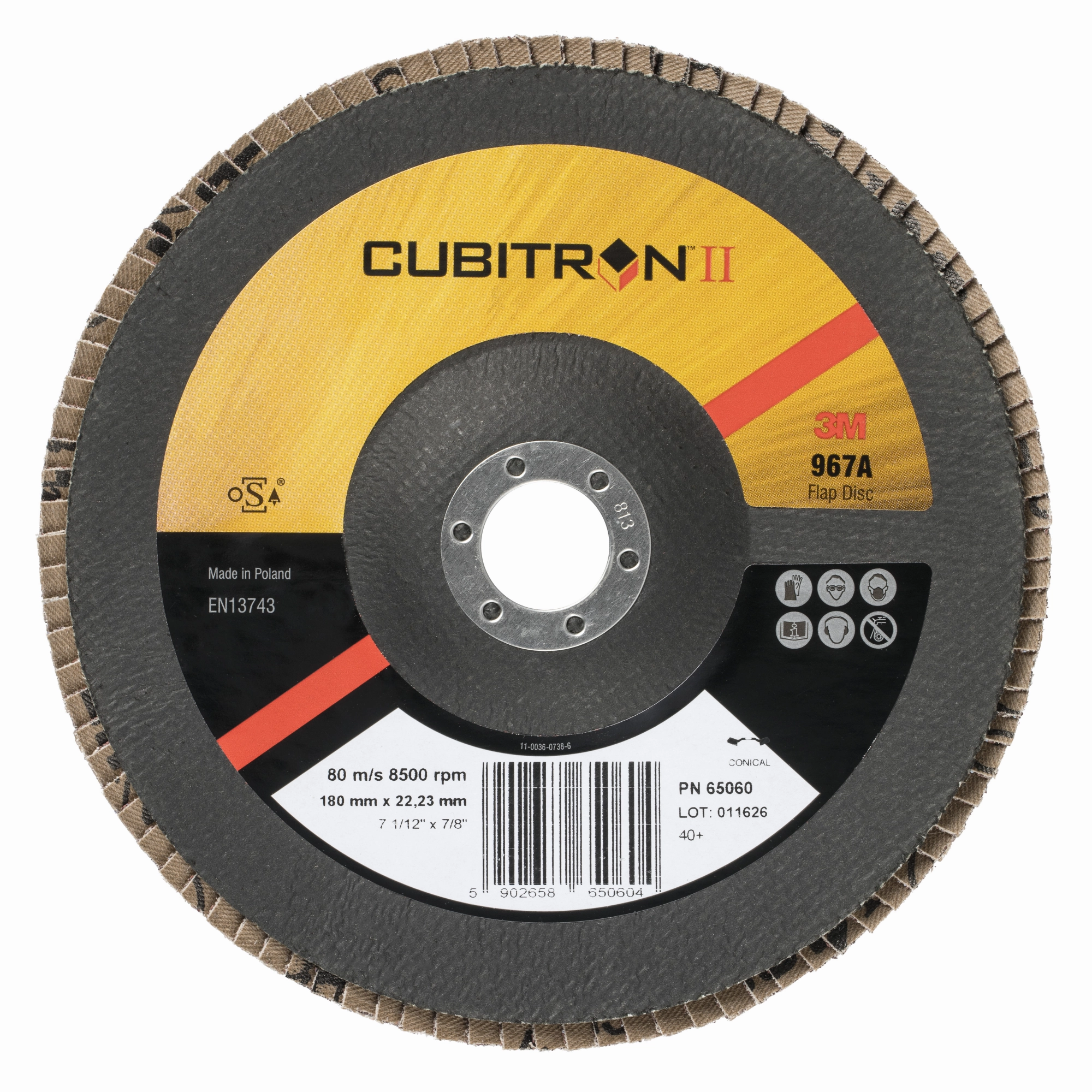 3M Cubitron II Flap Disc 967A, 40 , T27, 5 in x 7/8 in