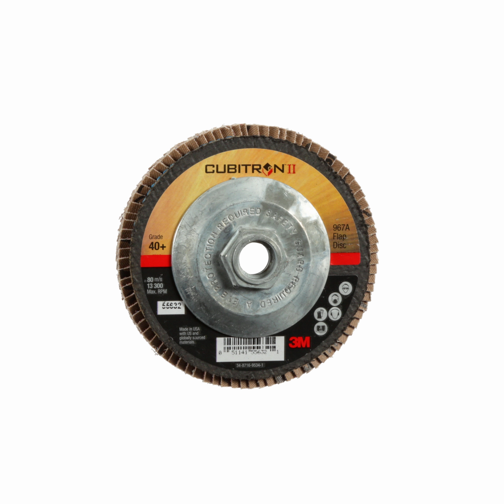 3M Cubitron II Flap Disc 967A, 40 , T27 Quick Change, 4-1/2 in x5/8"-11, Giant