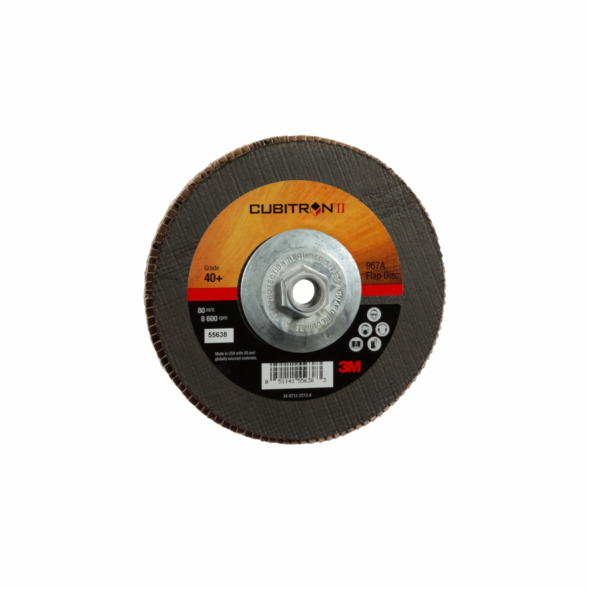 3M Cubitron II Flap Disc 967A, 40 , T27 Quick Change, 7 in x 5/8"-11,Giant