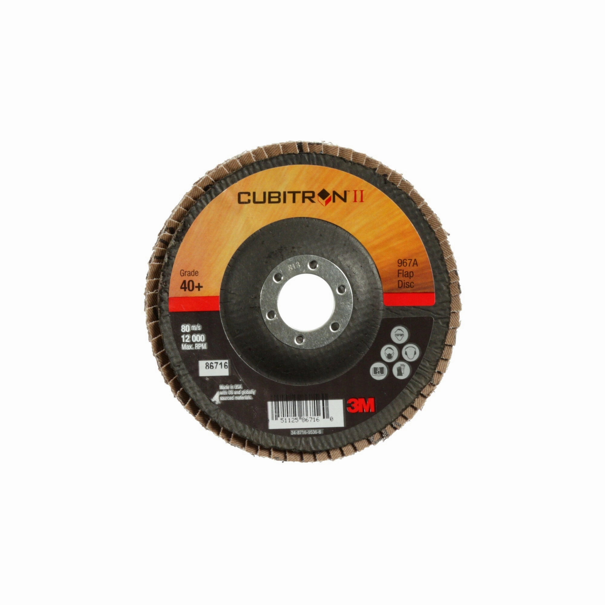 3M Cubitron II Flap Disc 967A, 40 , T29, 5 in x 7/8 in