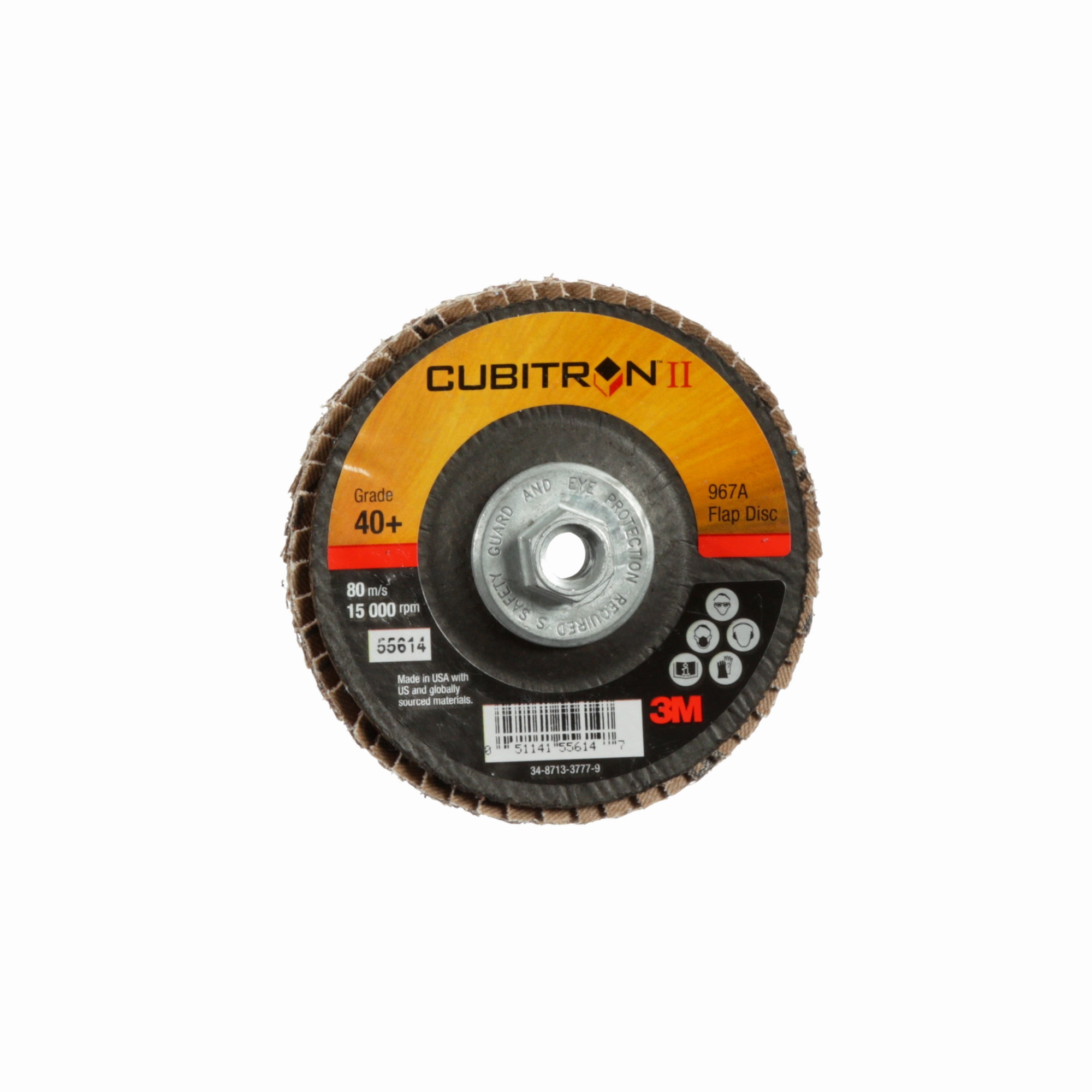 3M Cubitron II Flap Disc 967A, 40 , T29 Quick Change, 4 in x 3/8"-24