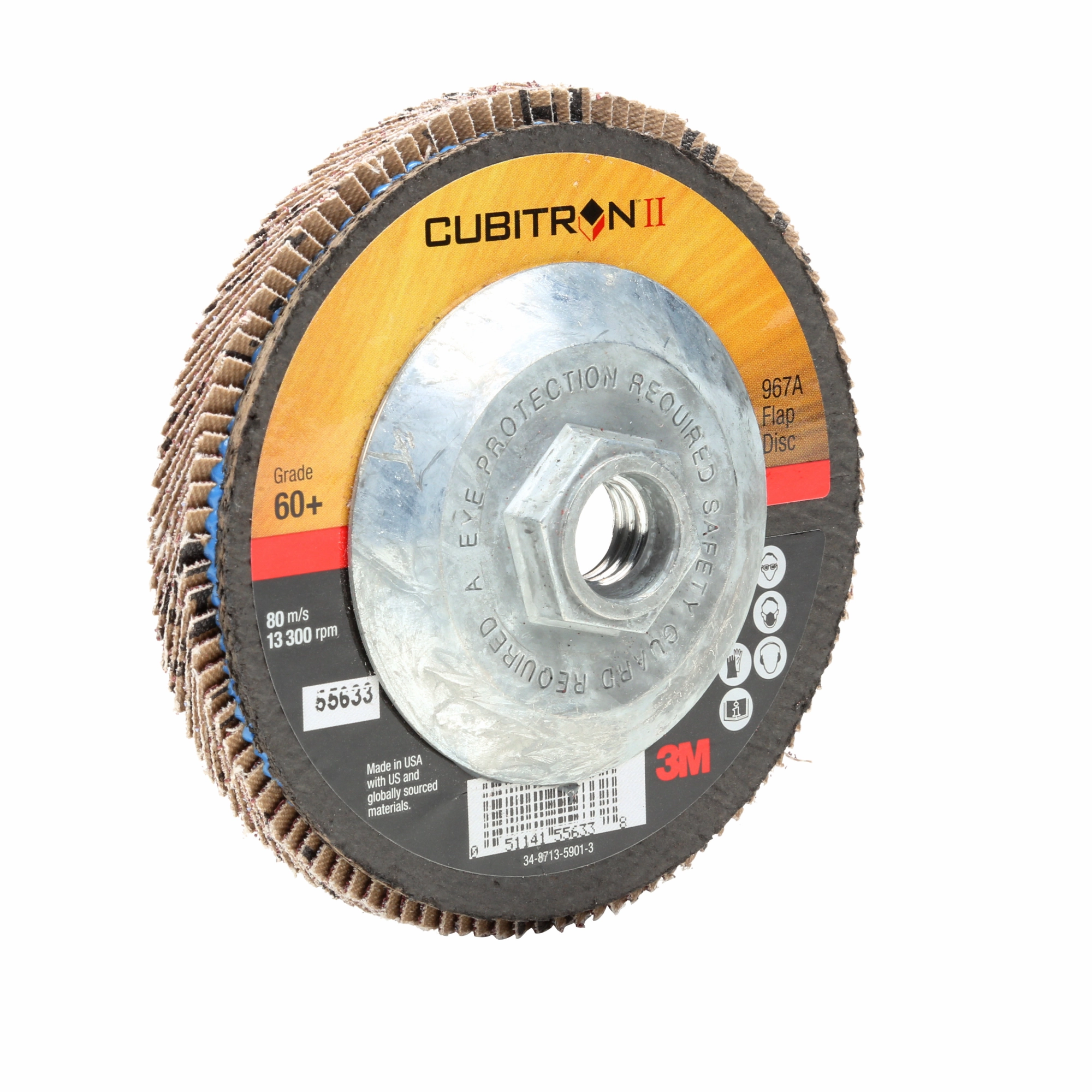3M Cubitron II Flap Disc 967A, 60 , T27 Quick Change, 4-1/2 in x5/8"-11, Giant