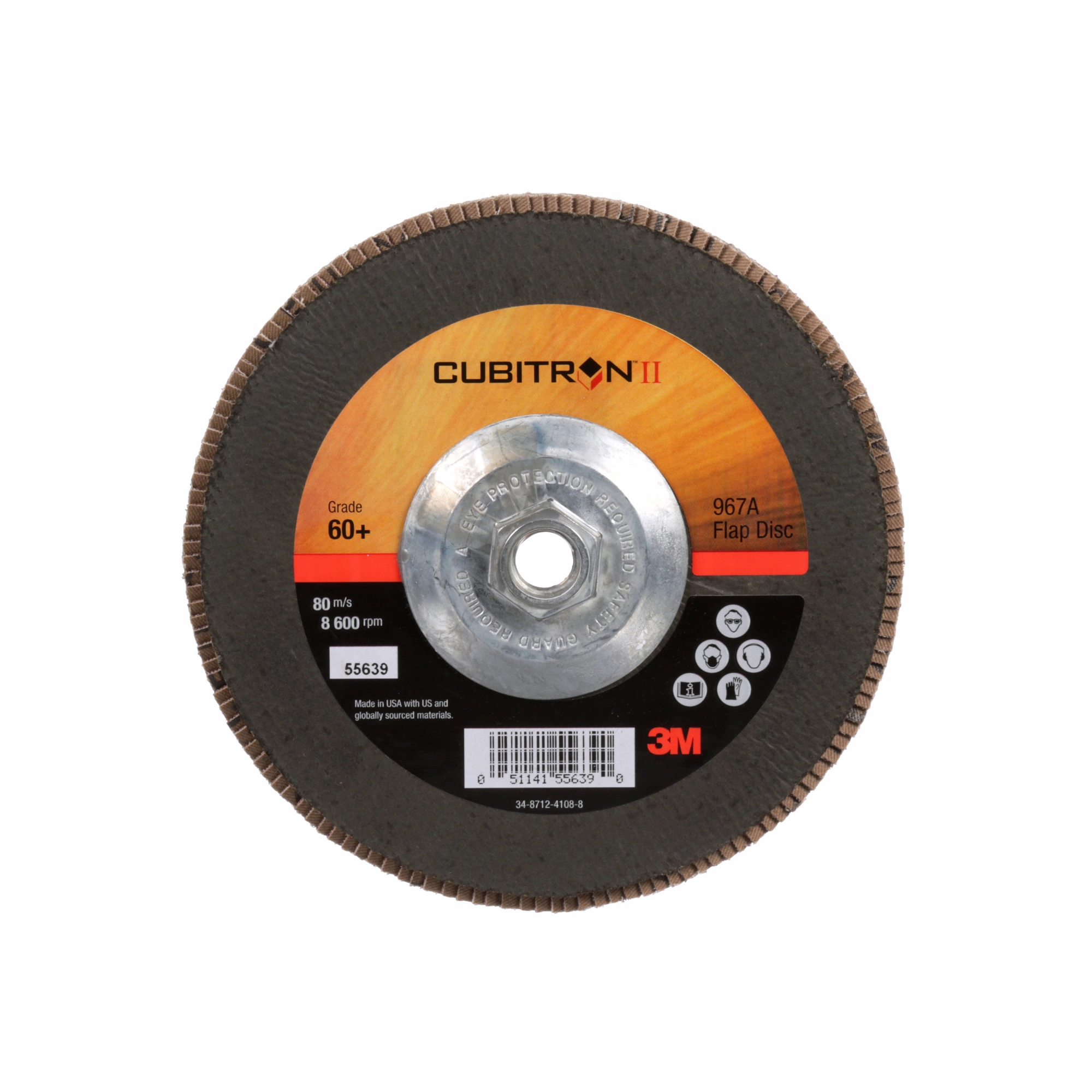 3M Cubitron II Flap Disc 967A, 60 , T27 Quick Change, 7 in x 5/8"-11,Giant