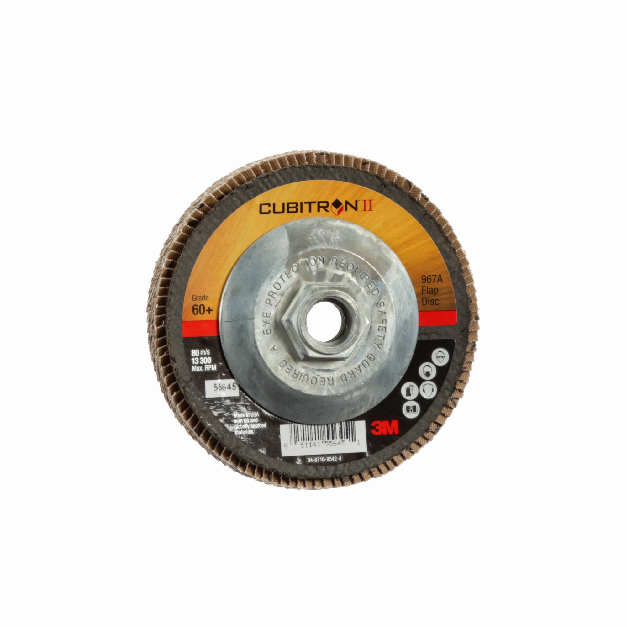 3M Cubitron II Flap Disc 967A, 60 , T29 Quick Change, 4-1/2 in x5/8"-11, Giant