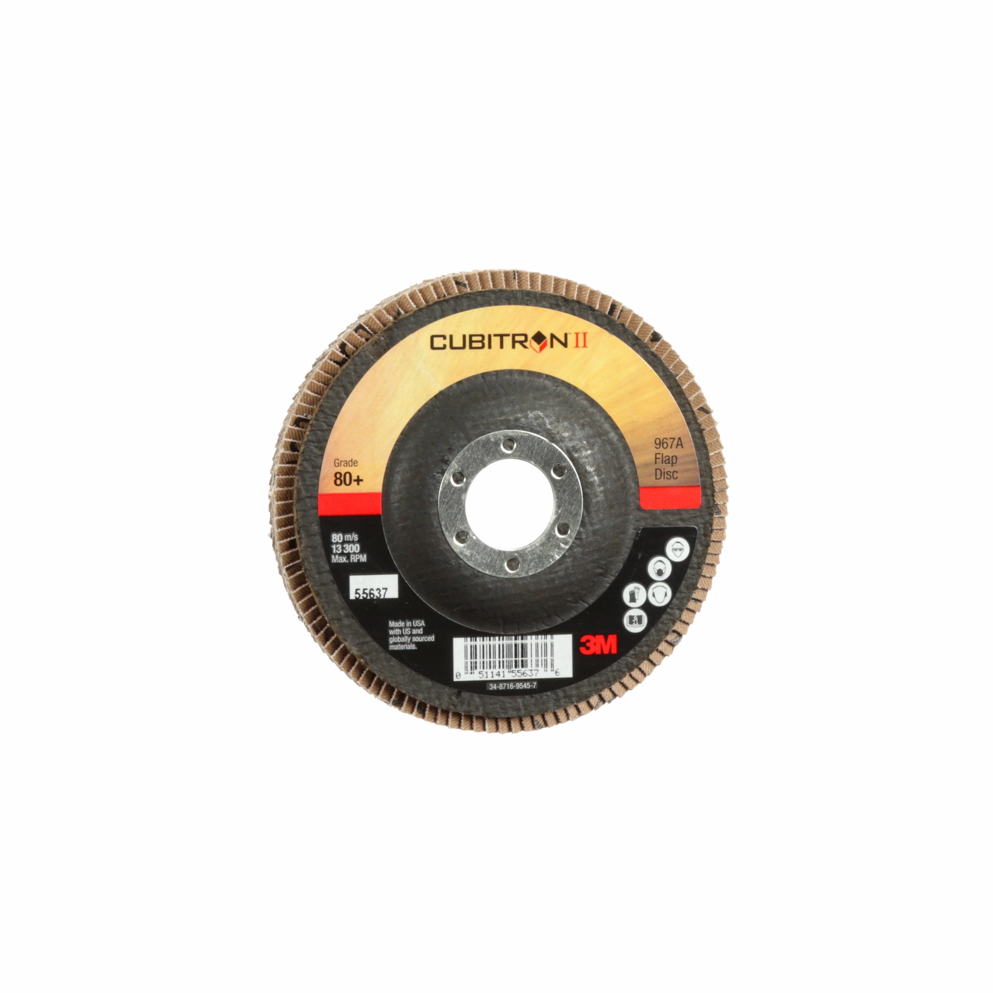 3M Cubitron II Flap Disc 967A, 80 , T27, 4-1/2 in x 7/8 in, Giant