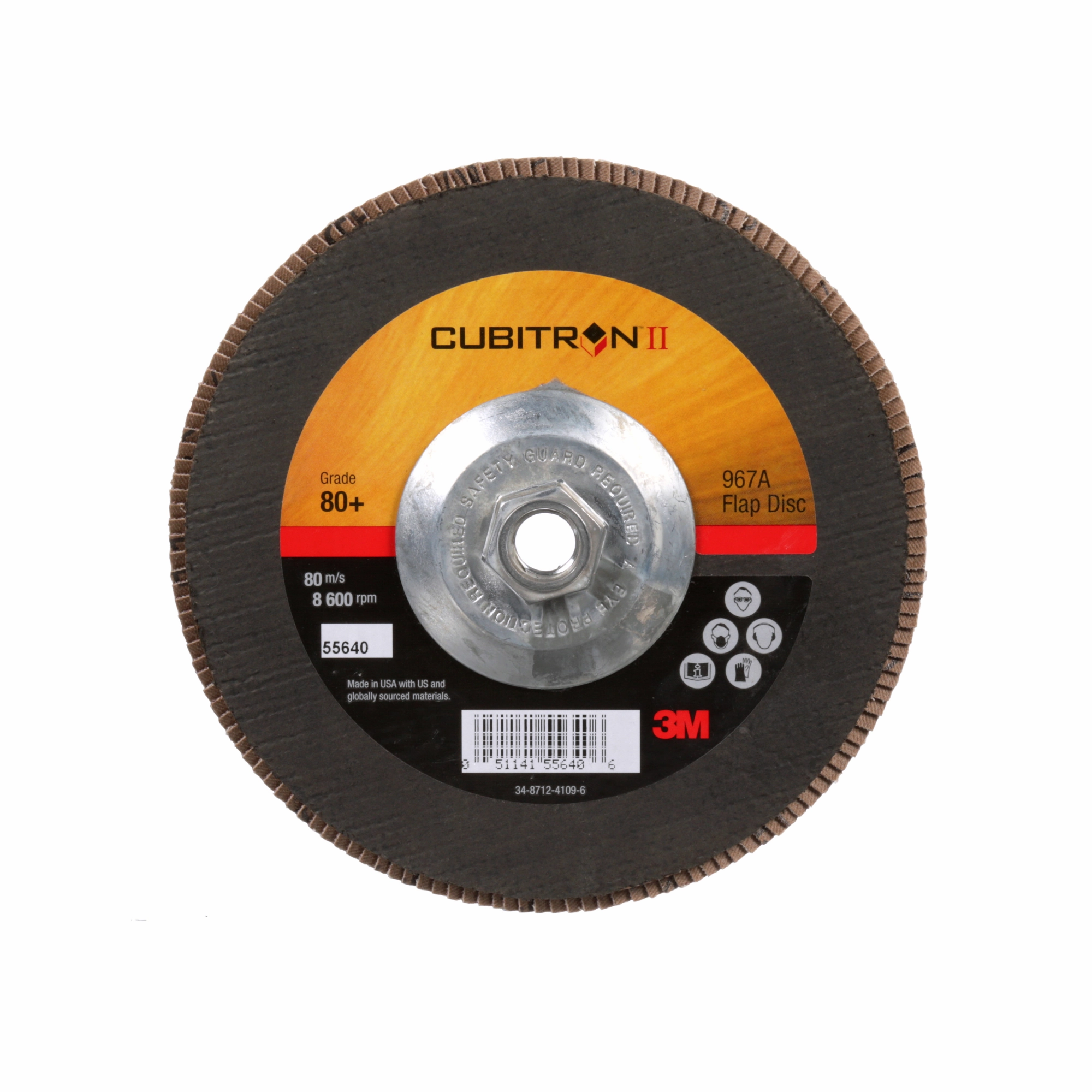 3M Cubitron II Flap Disc 967A, 80 , T27 Quick Change, 7 in x 5/8"-11,Giant