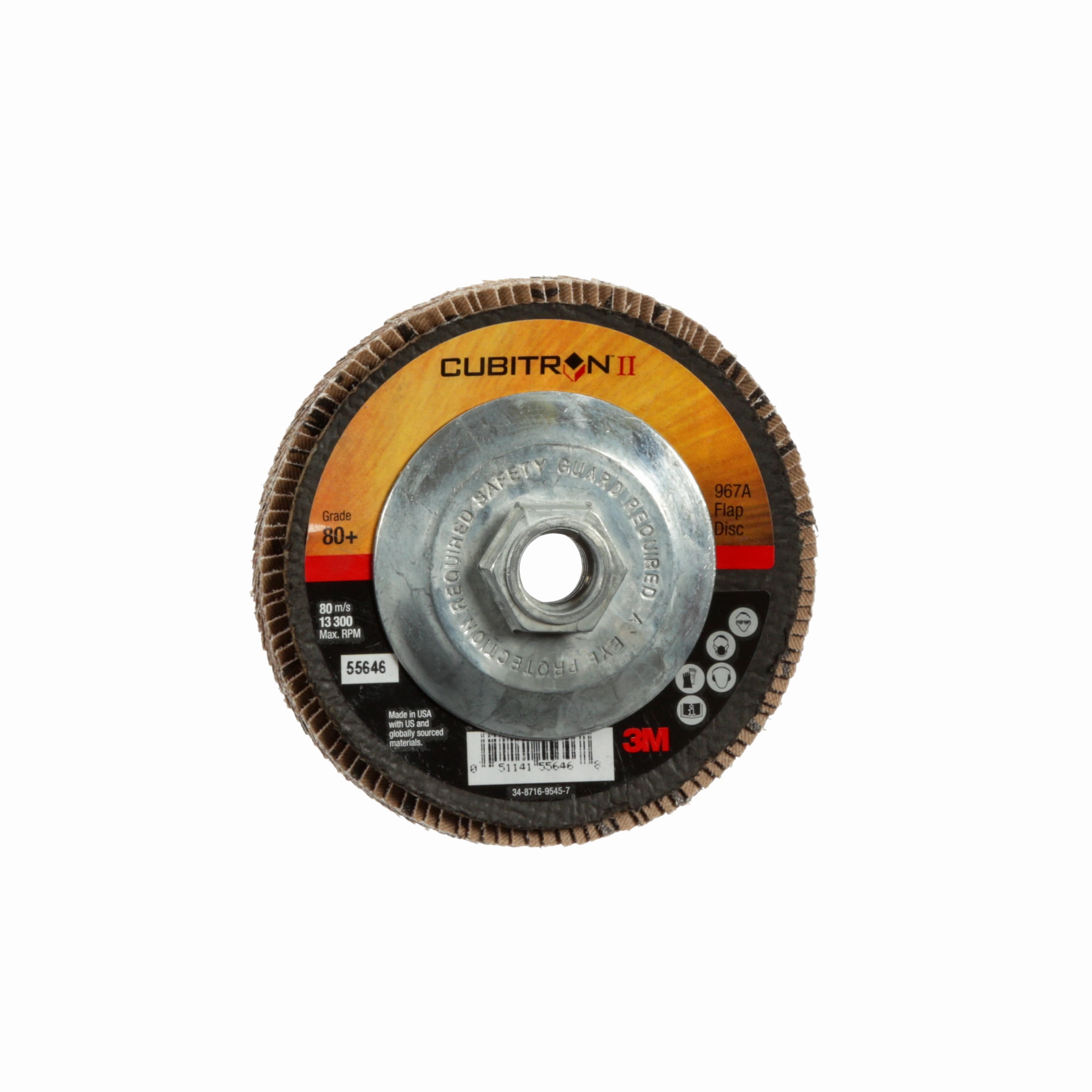 3M Cubitron II Flap Disc 967A, 80 , T29 Quick Change, 4-1/2 in x5/8"-11, Giant