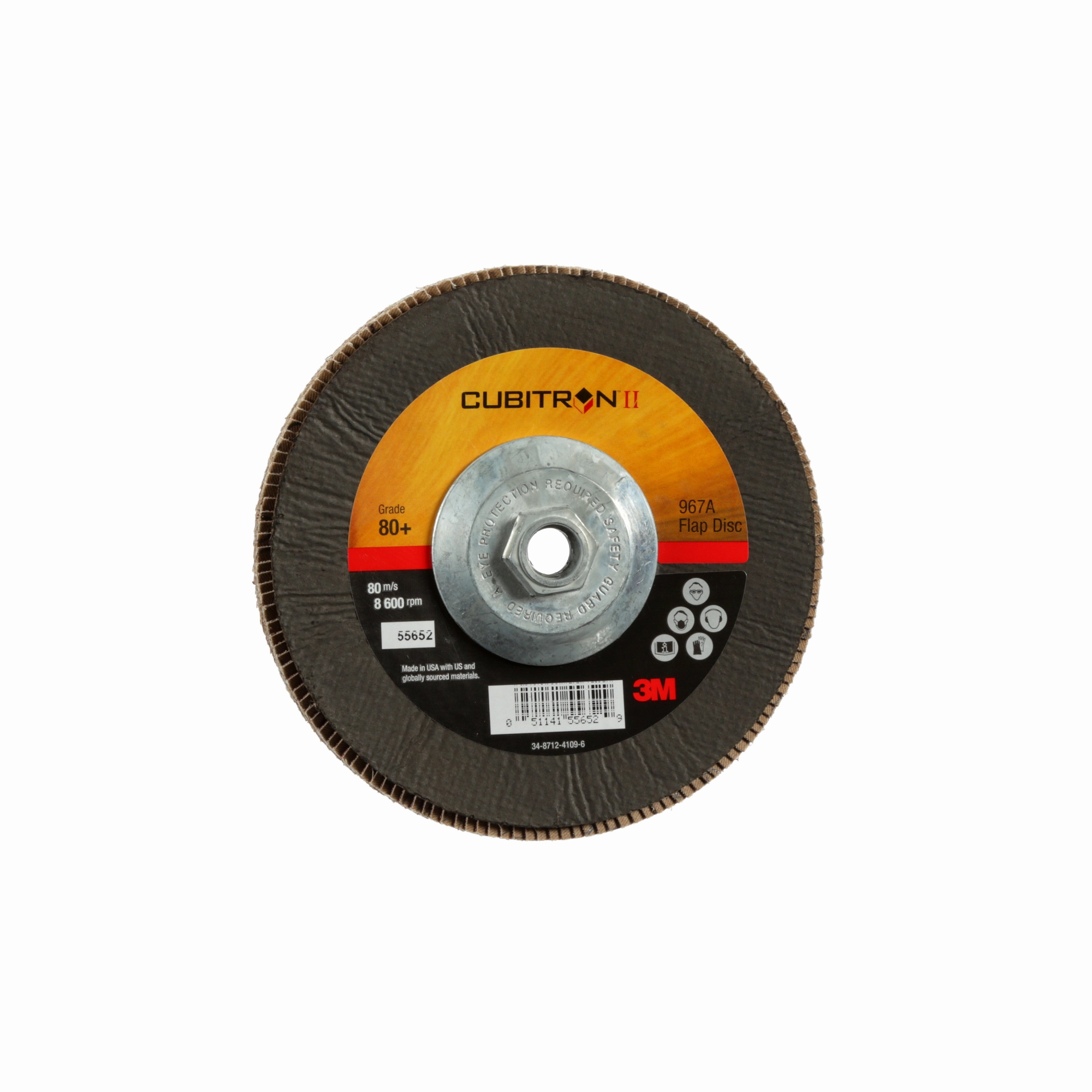3M Cubitron II Flap Disc 967A, 80 , T29 Quick Change, 7 in x 5/8"-11,Giant