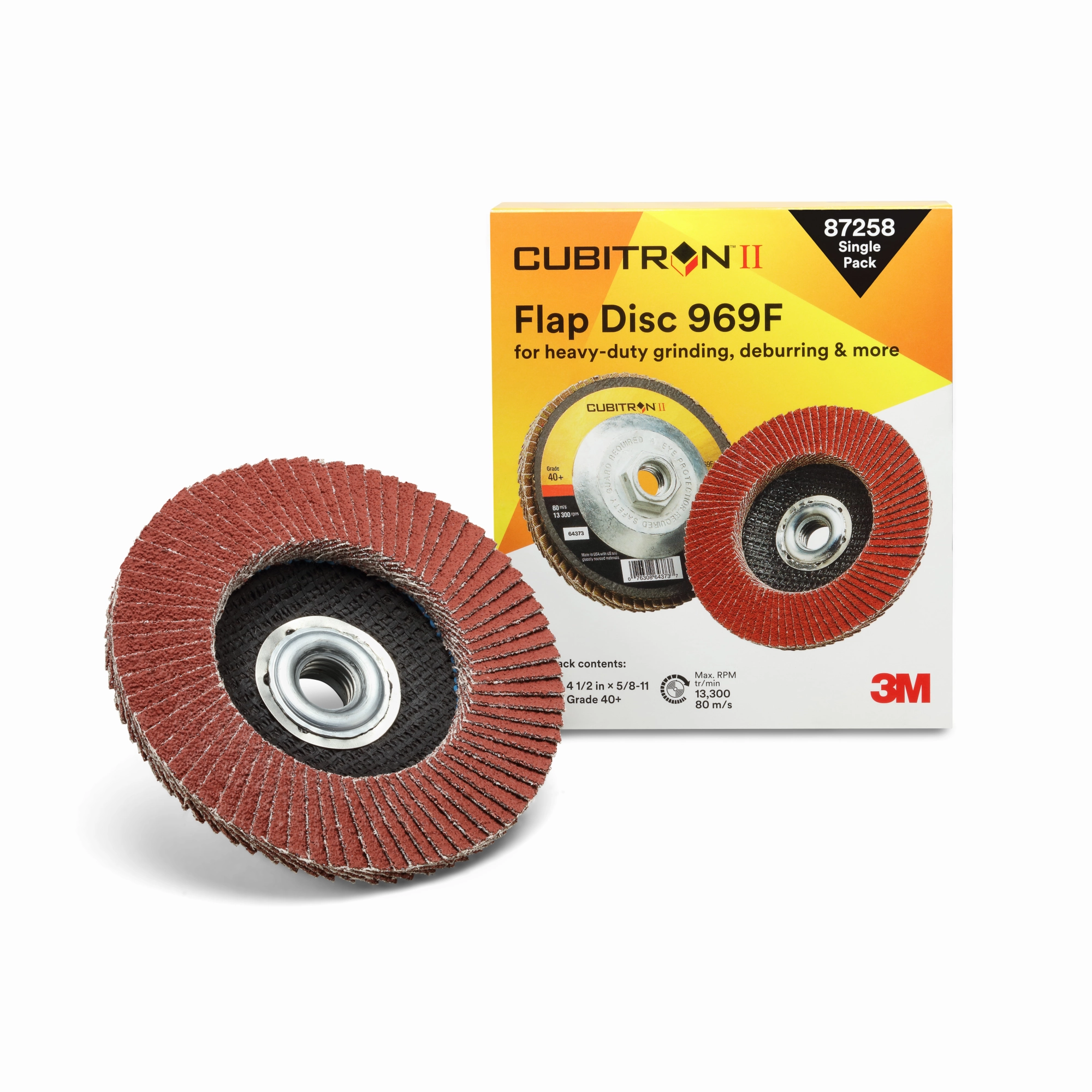 3M Cubitron II Flap Disc 969F, 40 , T27 Quick Change, 4-1/2 in x5/8"-11