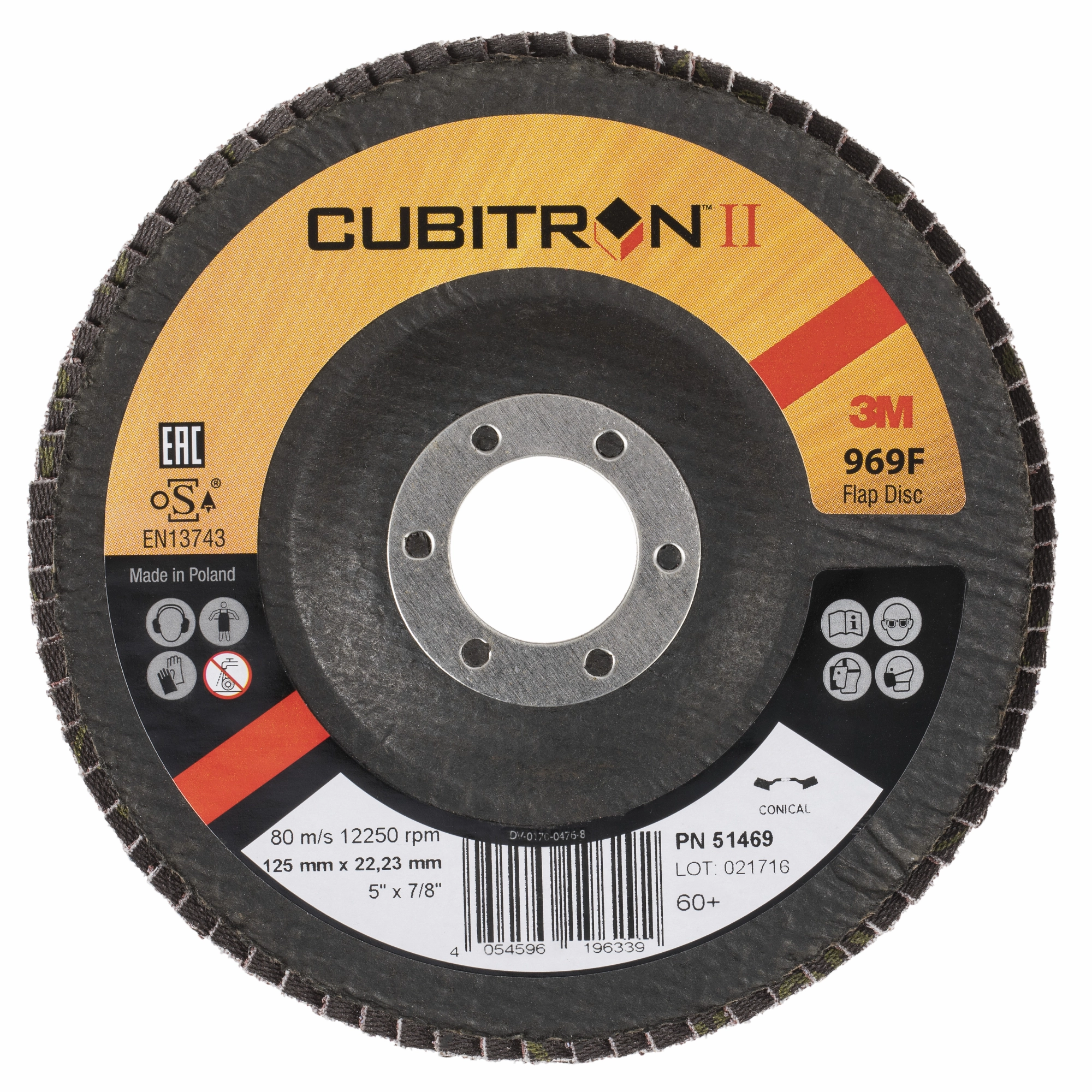 3M Cubitron II Flap Disc 969F, 60 , T27, 5 in x 7/8 in