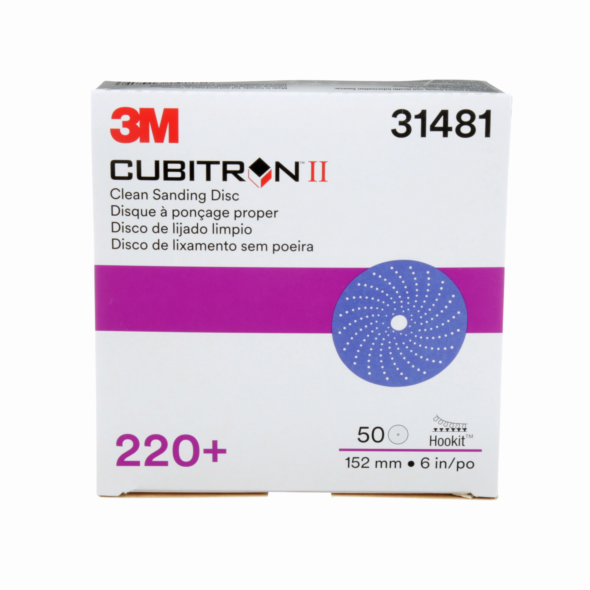3M Cubitron II Hookit Clean Sanding Abrasive Disc, 31481, 6 in, 220 grade