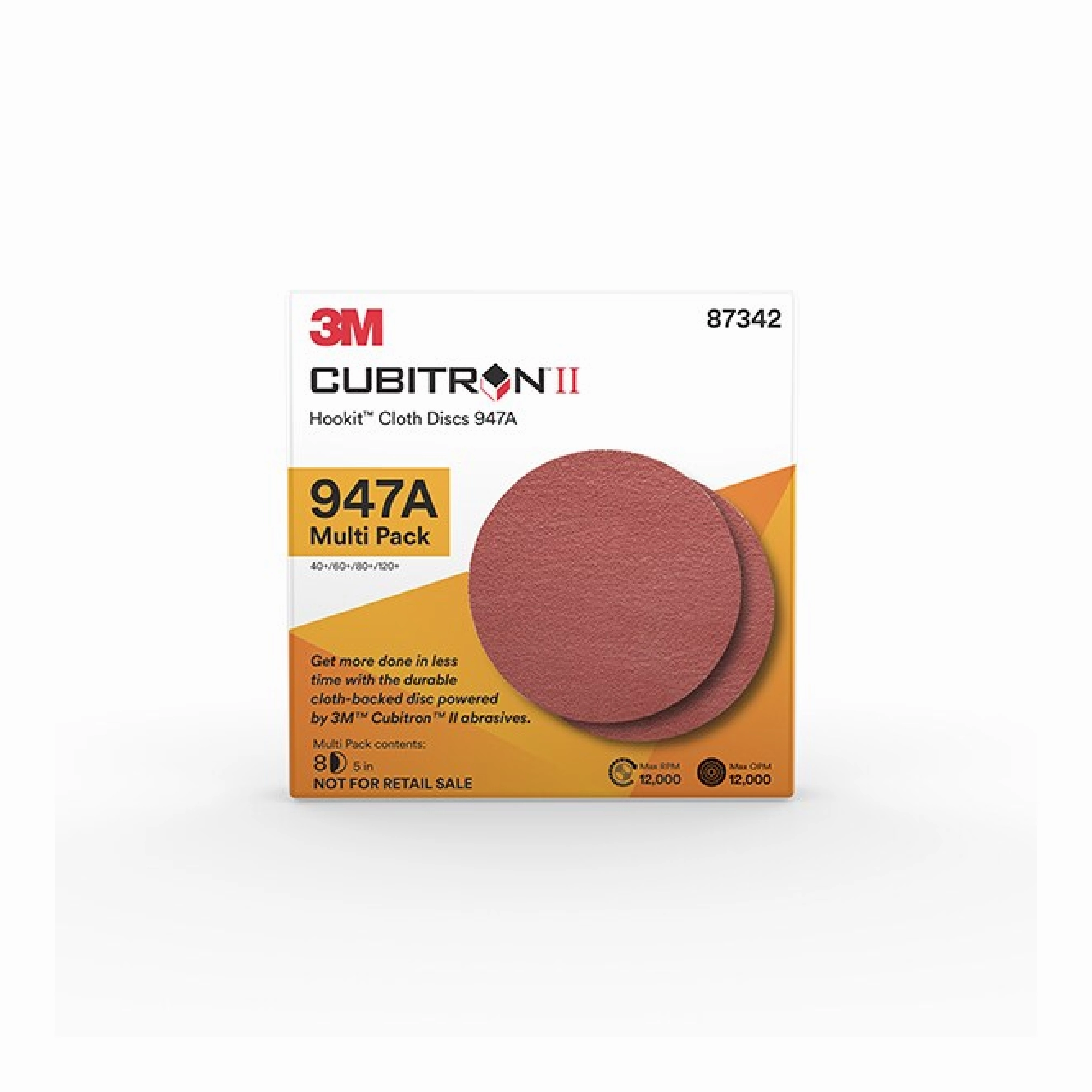 3M Cubitron II Hookit Cloth Disc 947A, 87342, 5 x NH, 40  to 120 , 20Packs/Case
