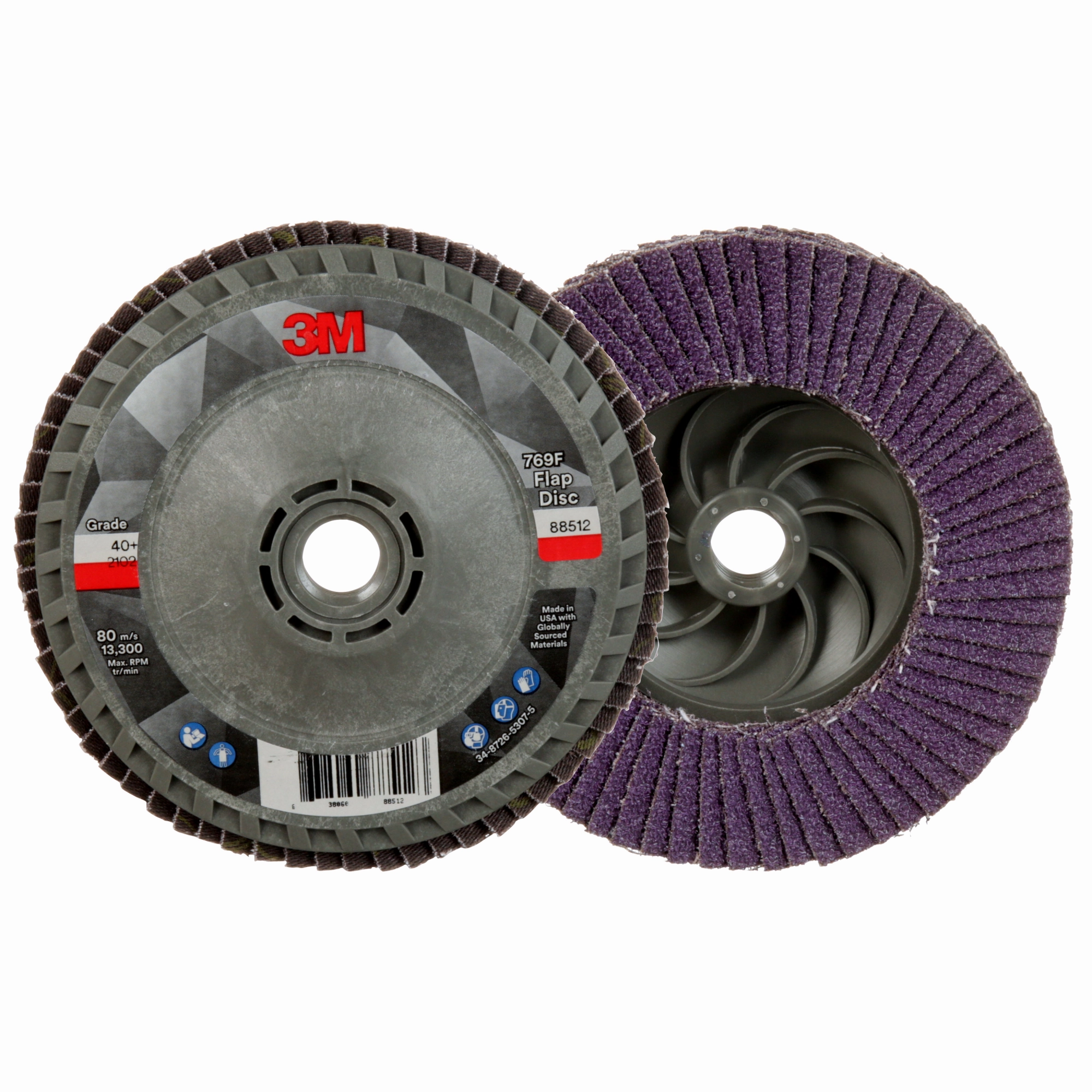 3M Flap Disc 769F, 40 , T27 Quick Change, 4-1/2 in x 5/8 in-11