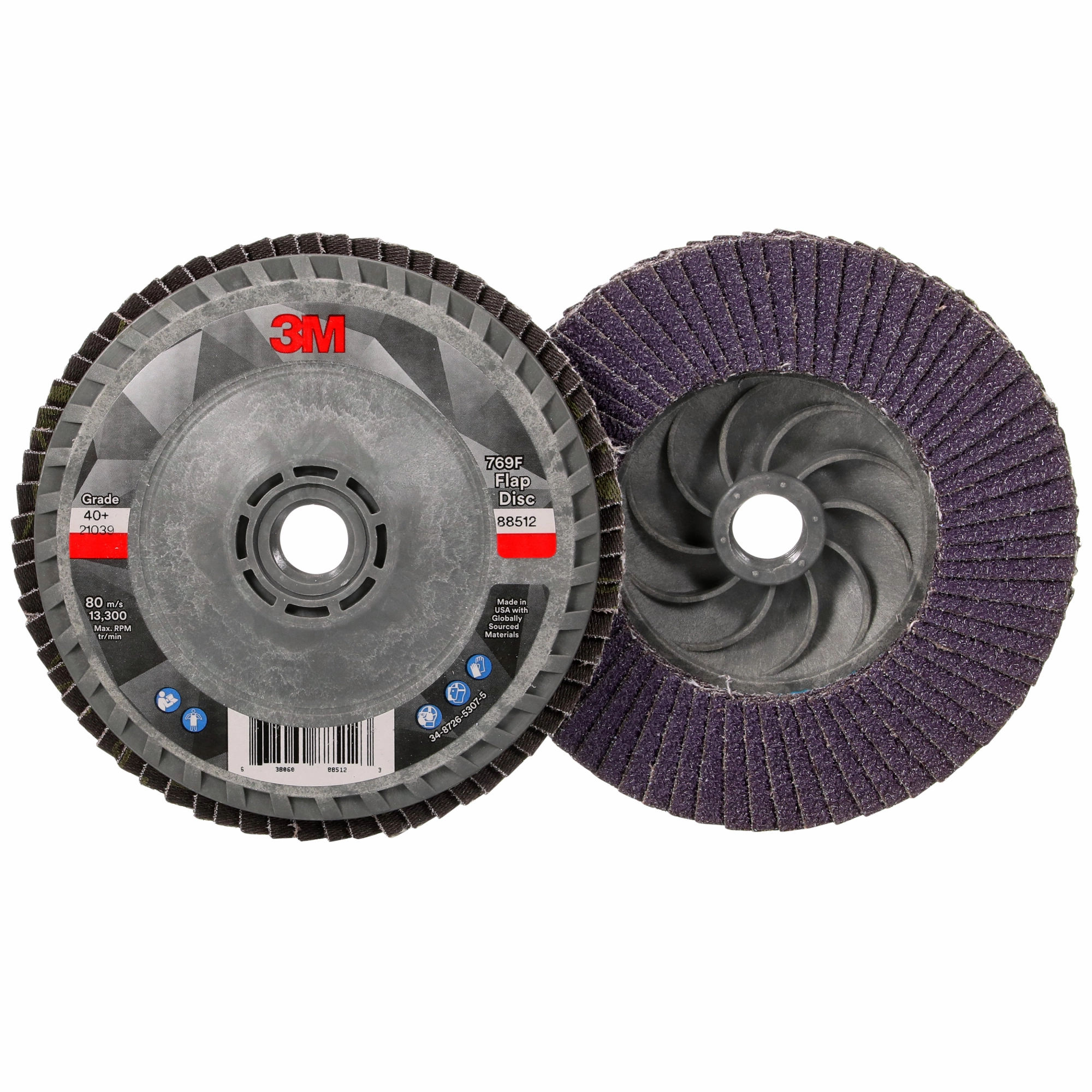 3M Flap Disc 769F, 40 , T27 Quick Change, 4-1/2 in x 5/8 in-11