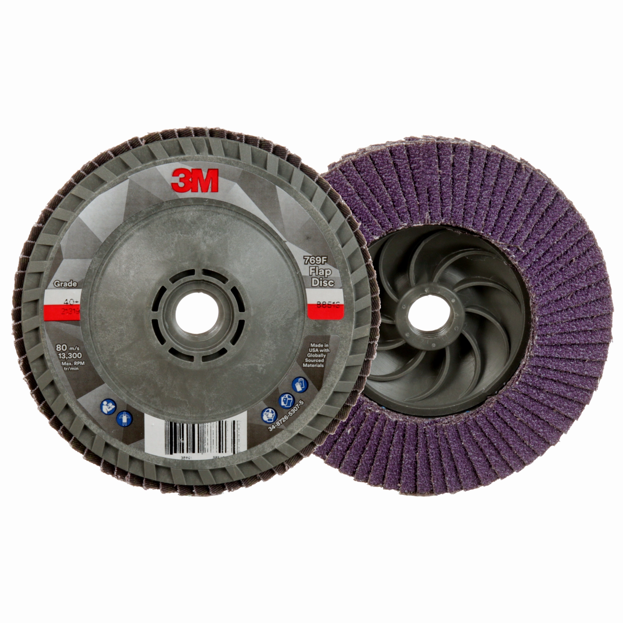 3M Flap Disc 769F, 40 , T29 Quick Change, 4-1/2 in x 5/8 in-11