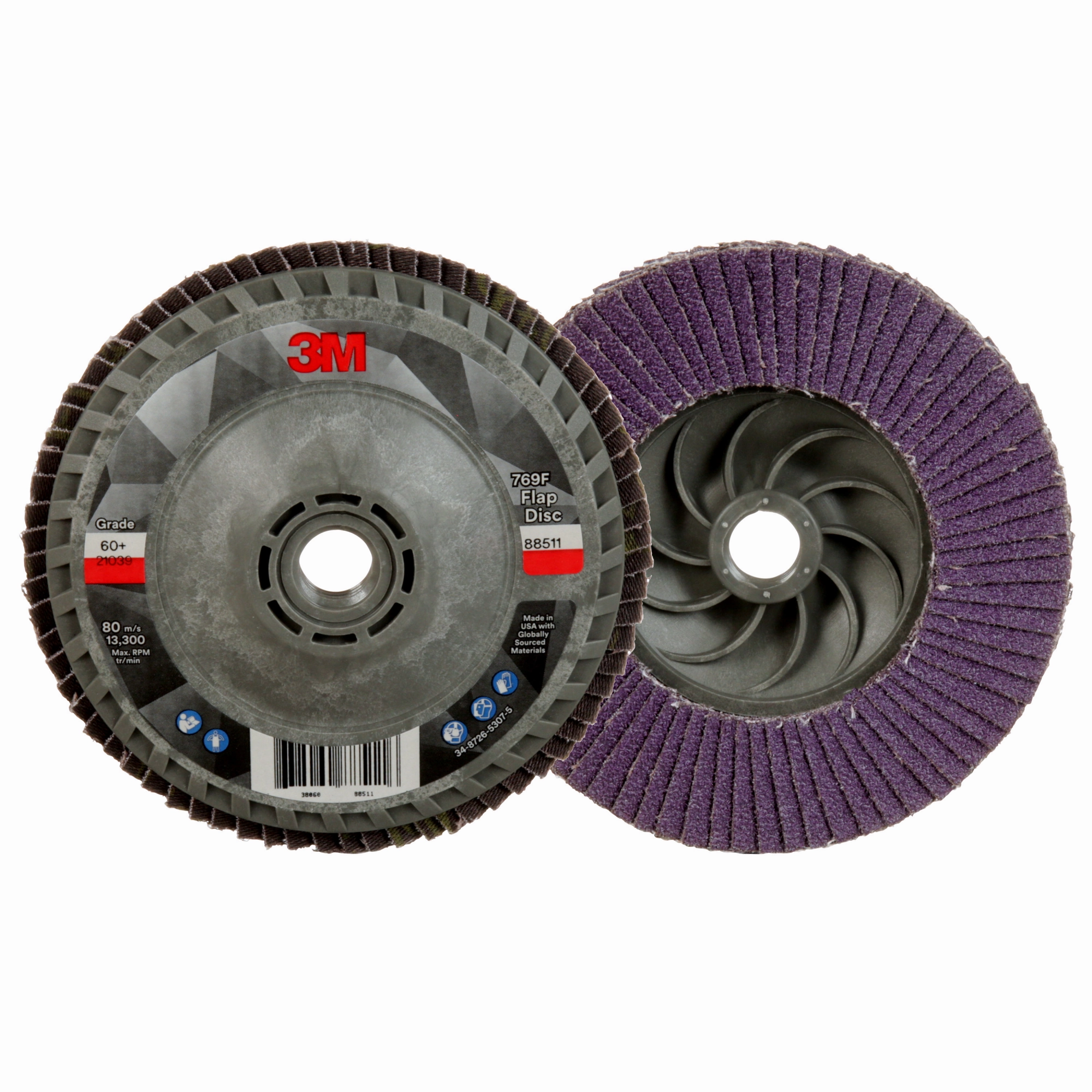 3M Flap Disc 769F, 60 , T27 Quick Change, 4-1/2 in x 5/8 in-11