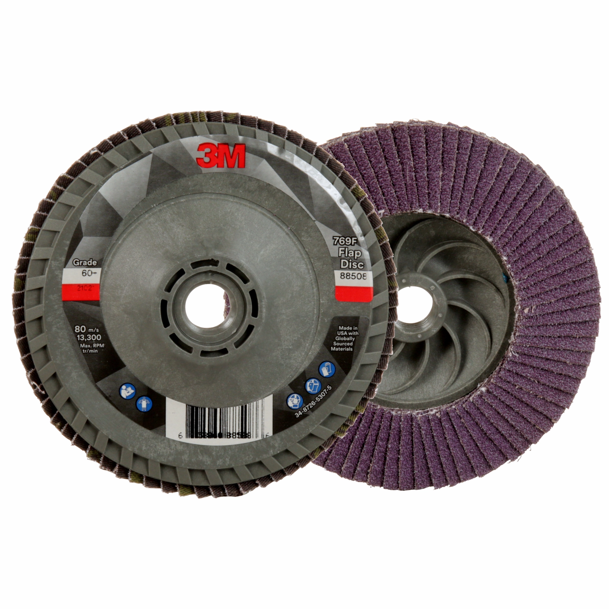 3M Flap Disc 769F, 60 , T29 Quick Change, 4-1/2 in x 5/8 in-11