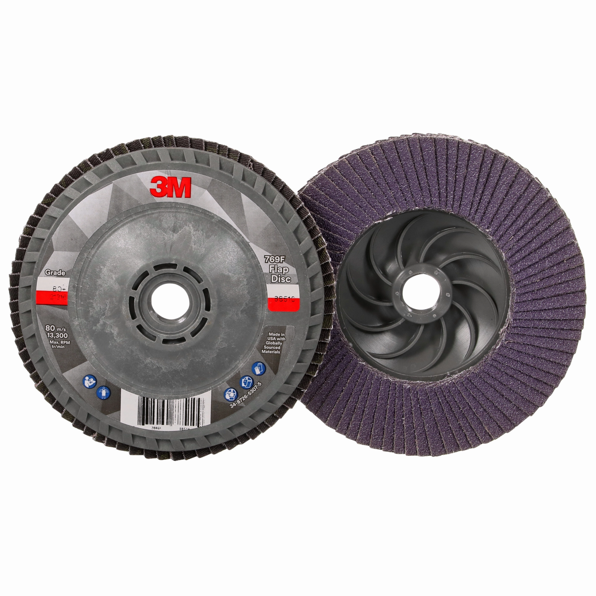 3M Flap Disc 769F, 80 , T27 Quick Change, 4-1/2 in x 5/8 in-11