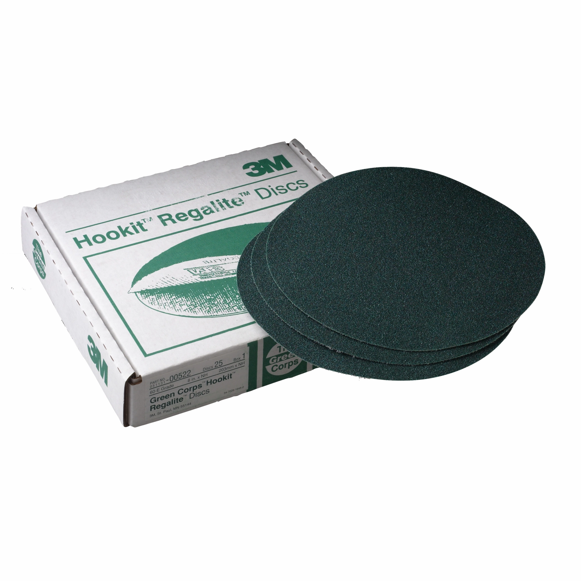3M Green Corps Hookit Disc, 00522, 8 in, 60, 25 discs per carton