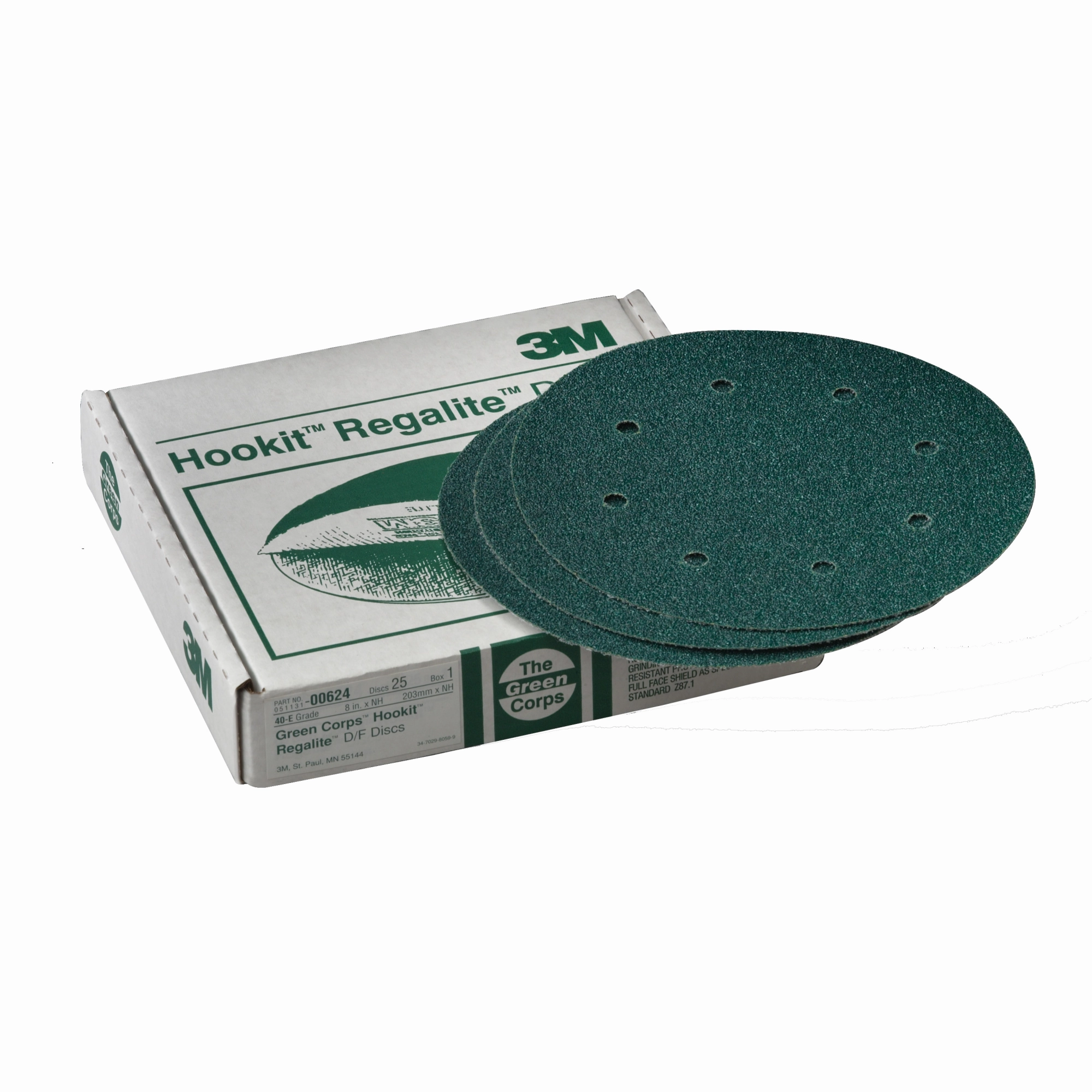 3M Green Corps Hookit Disc Dust Free, 00624, 8 in, 40, 25 discs percarton