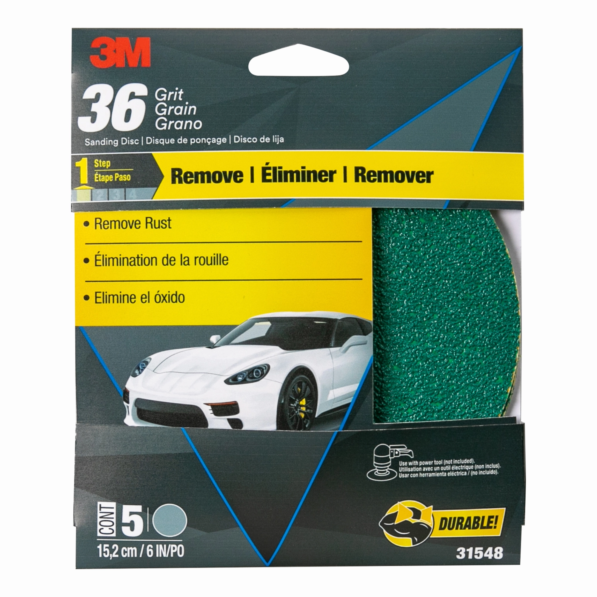 3M Green Corps Sanding Disc with Stikit Attachment, 31548, 6 in, 36Grit