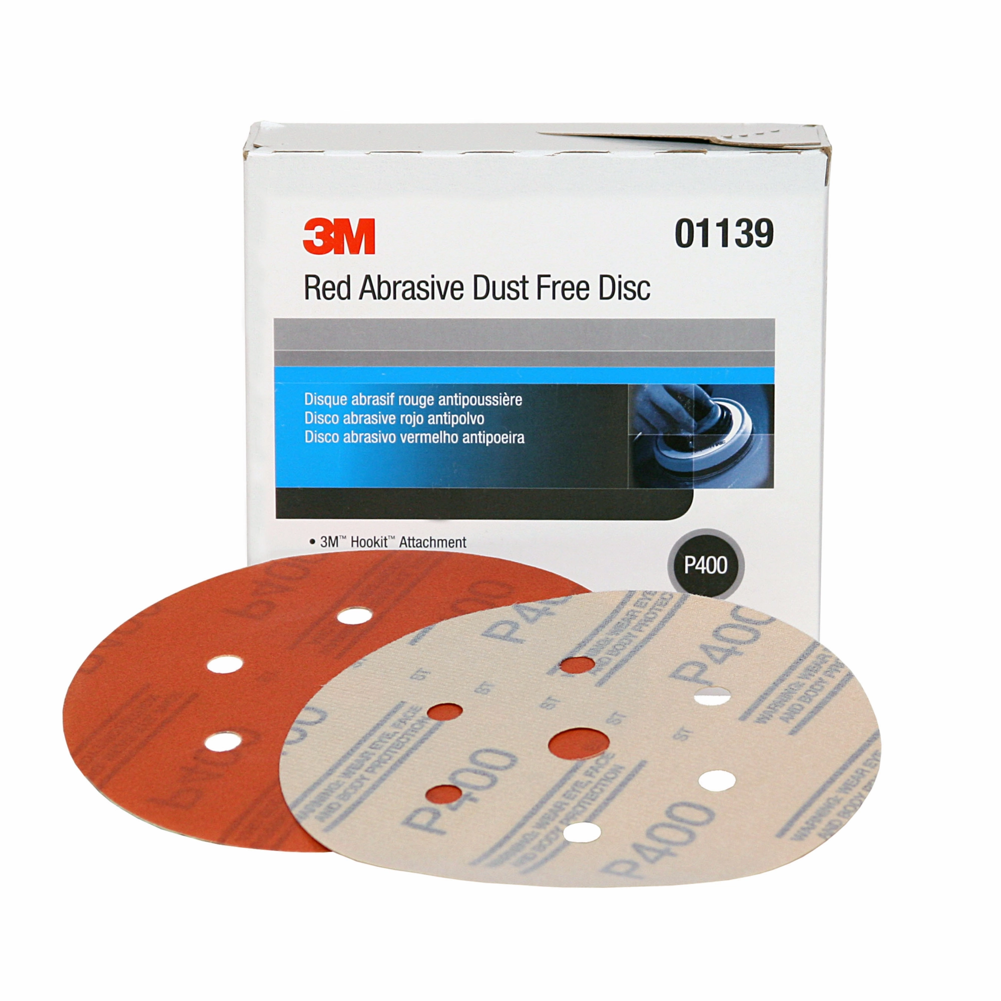 3M Hookit Red Abrasive Disc Dust Free, 01139, 6 in, P400, 50 discs percarton