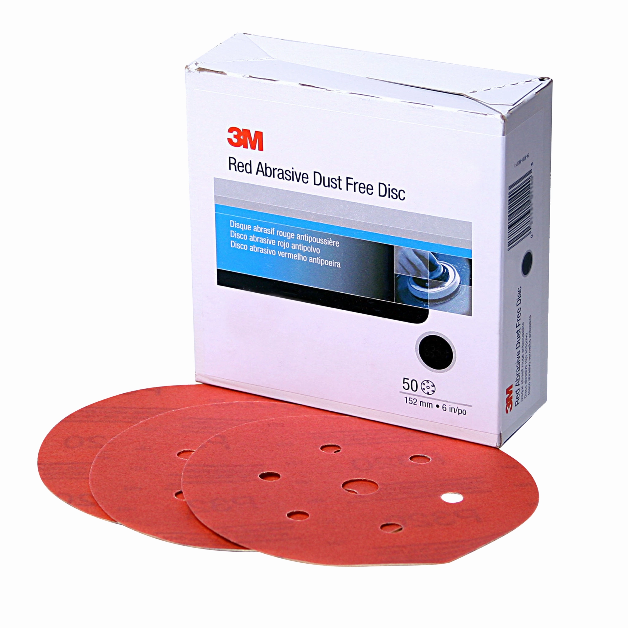3M Hookit Red Abrasive Disc Dust Free, 01142, 6 in, P220, 50 discs percarton