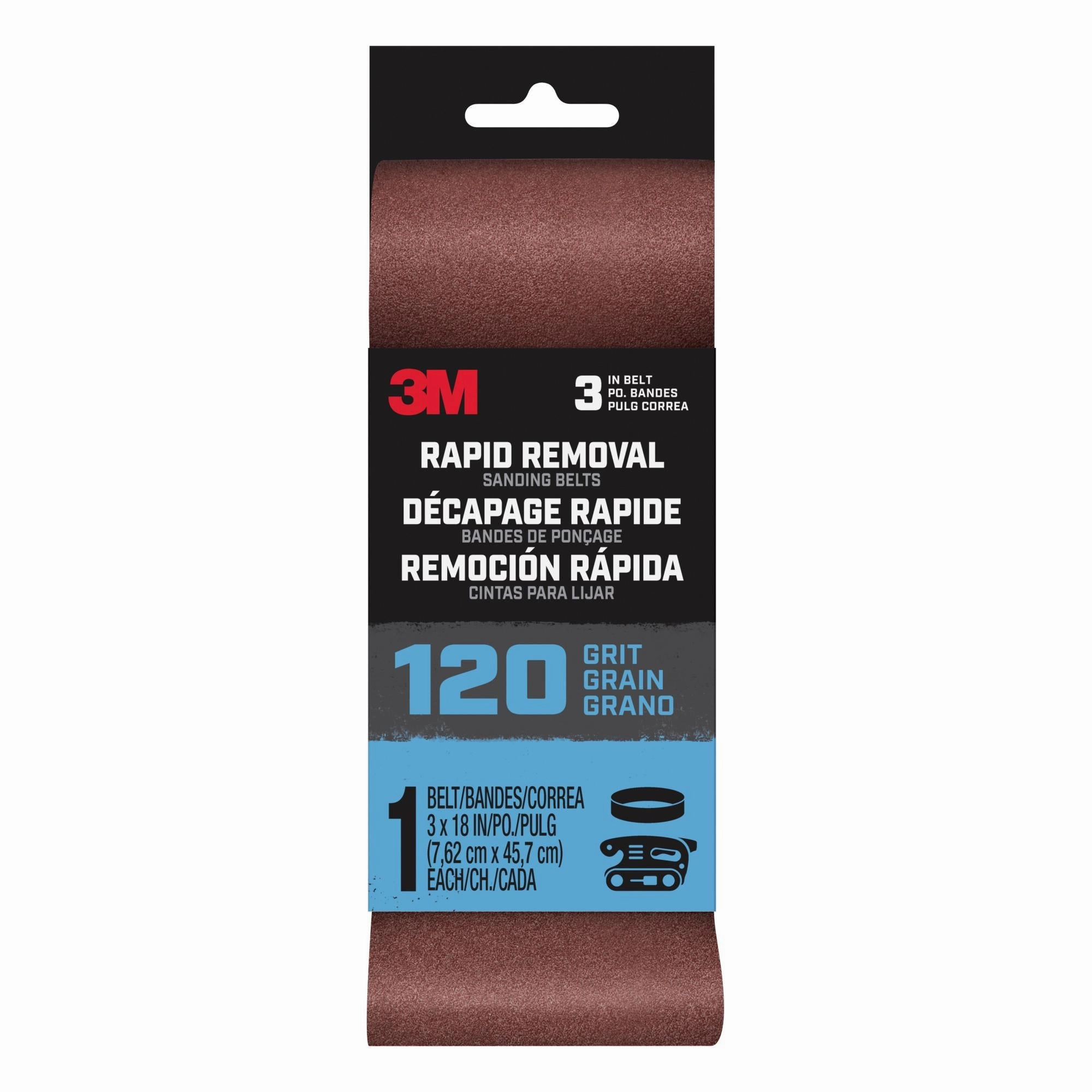3M Rapid Removal 3 x 18 inchPower Sanding Belt, 120 grit,Belt3x181pk120, 1 pk
