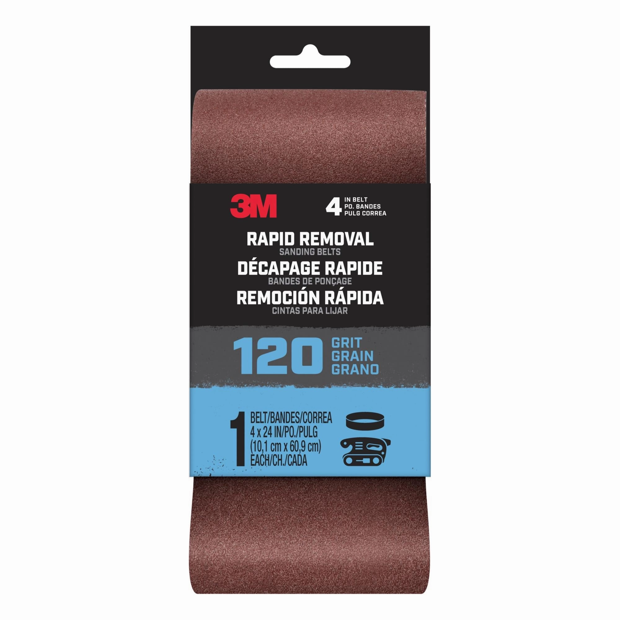 3M Rapid Removal 4 x 24 inch Power Sanding Belt, 120 grit,Belt4x241pk120, 1 pk