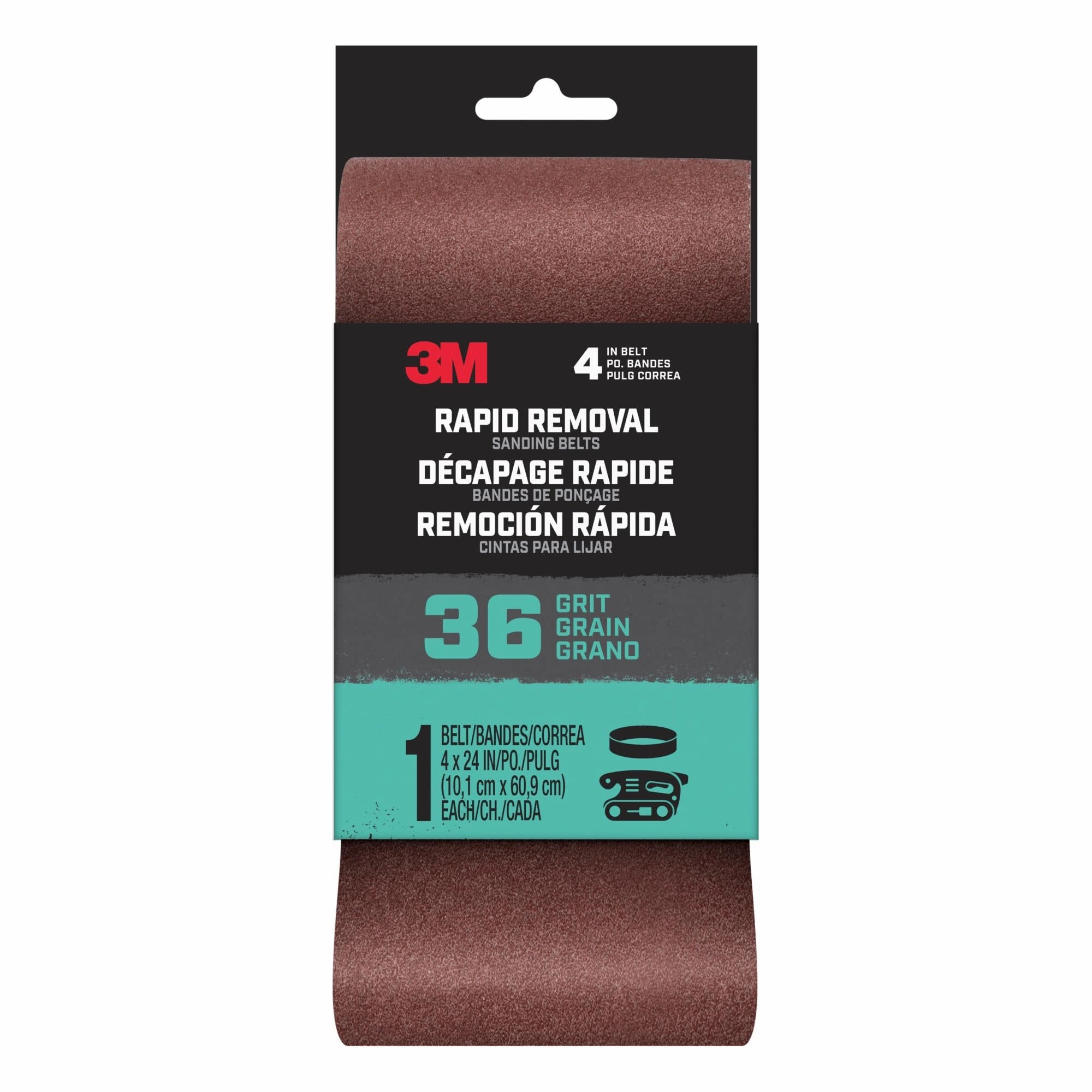 3M Rapid Removal 4 x 24 inch Power Sanding Belt, 36 grit,Belt4x241pk36, 1 pk