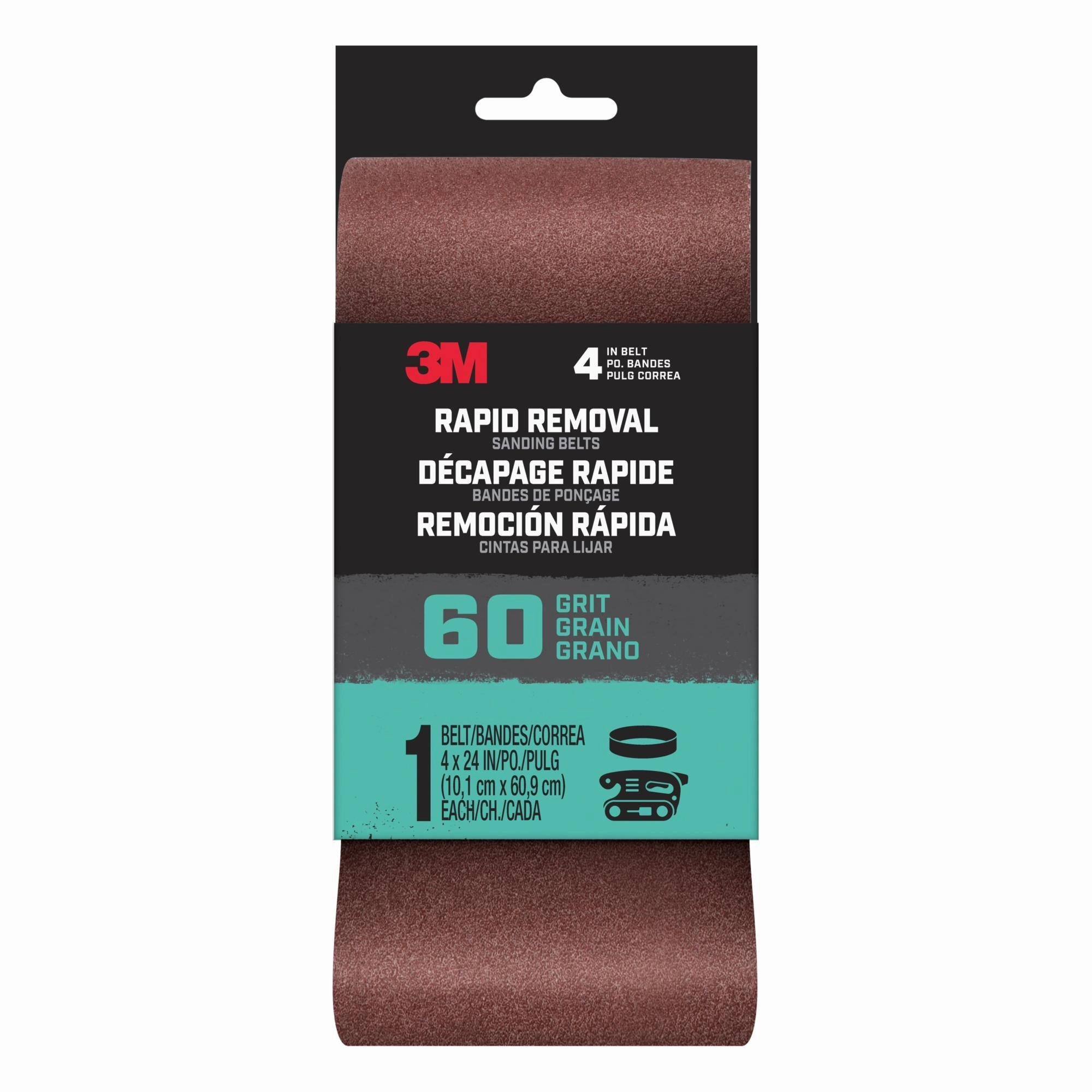 3M Rapid Removal 4 x 24 inch Power Sanding Belt, 60 grit,Belt4x241pk60, 1 pk