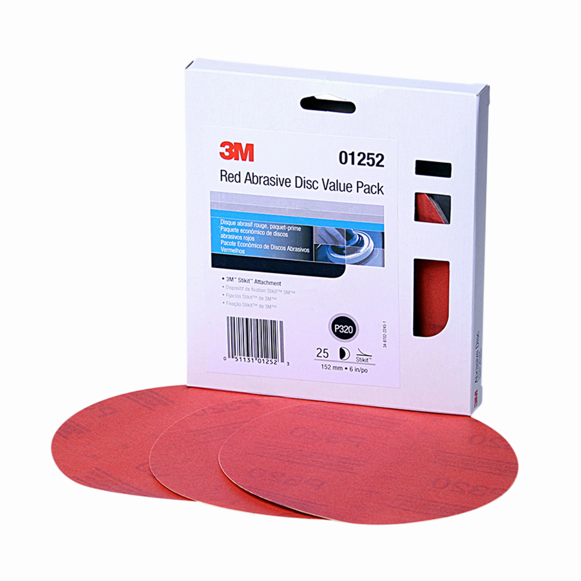 3M Red Abrasive Stikit Disc Value Pack, 01252, 6 in, P320 grade