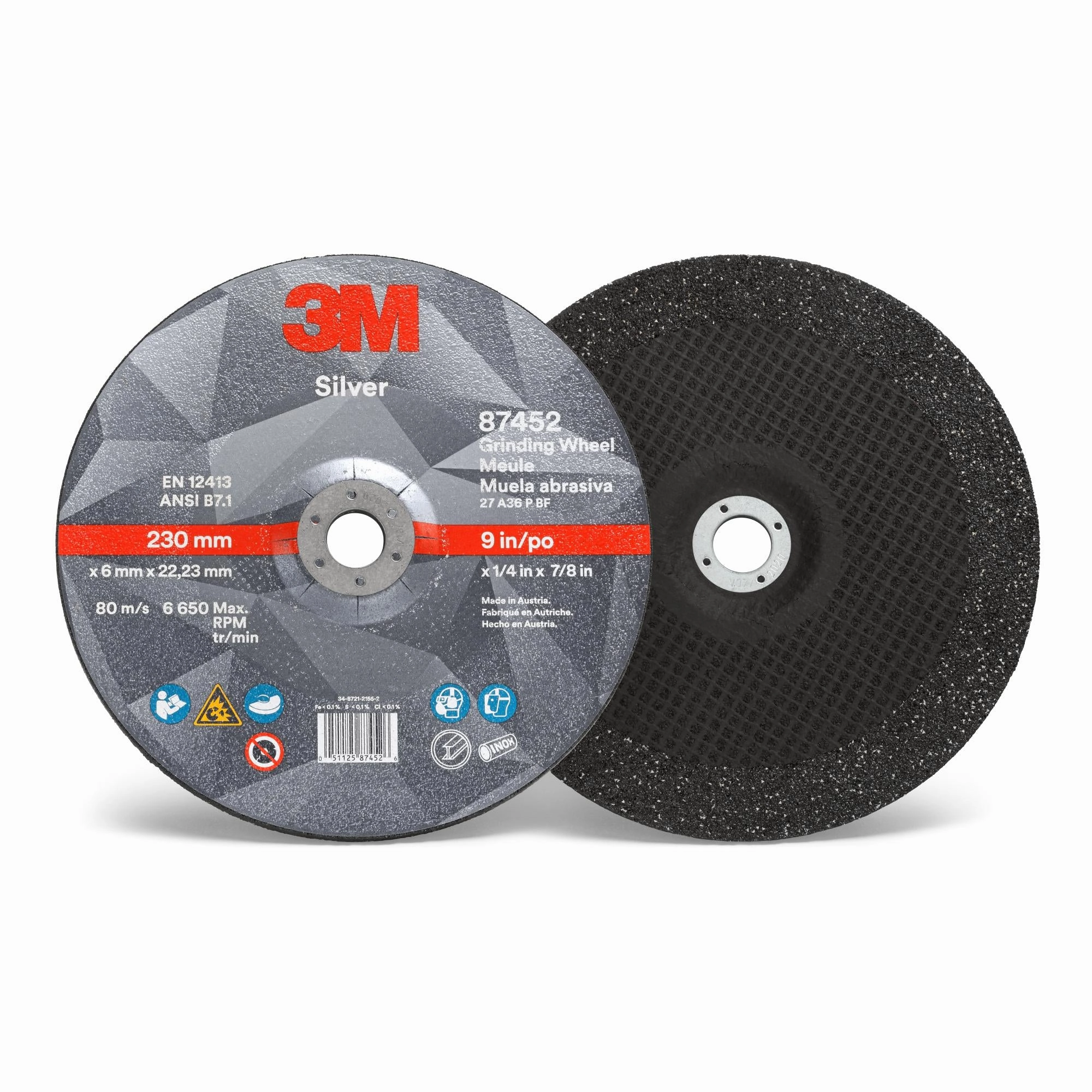 3M Silver Depressed Center Grinding Wheel, 87452, T27, 9 in x 1/4 in x7/8 in