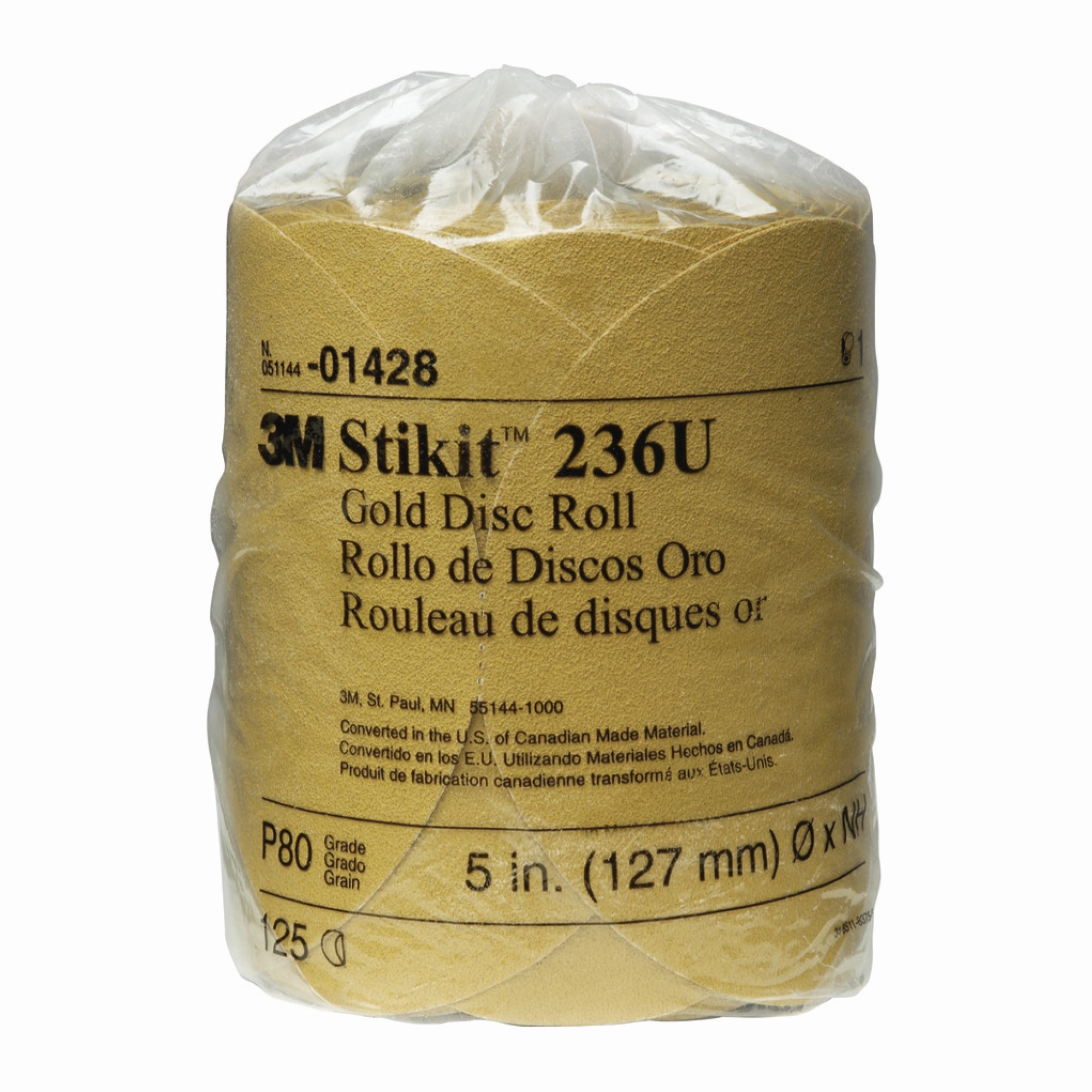 3M Stikit Gold Disc Roll, 01428, 5 in, P80A, 125 discs per roll