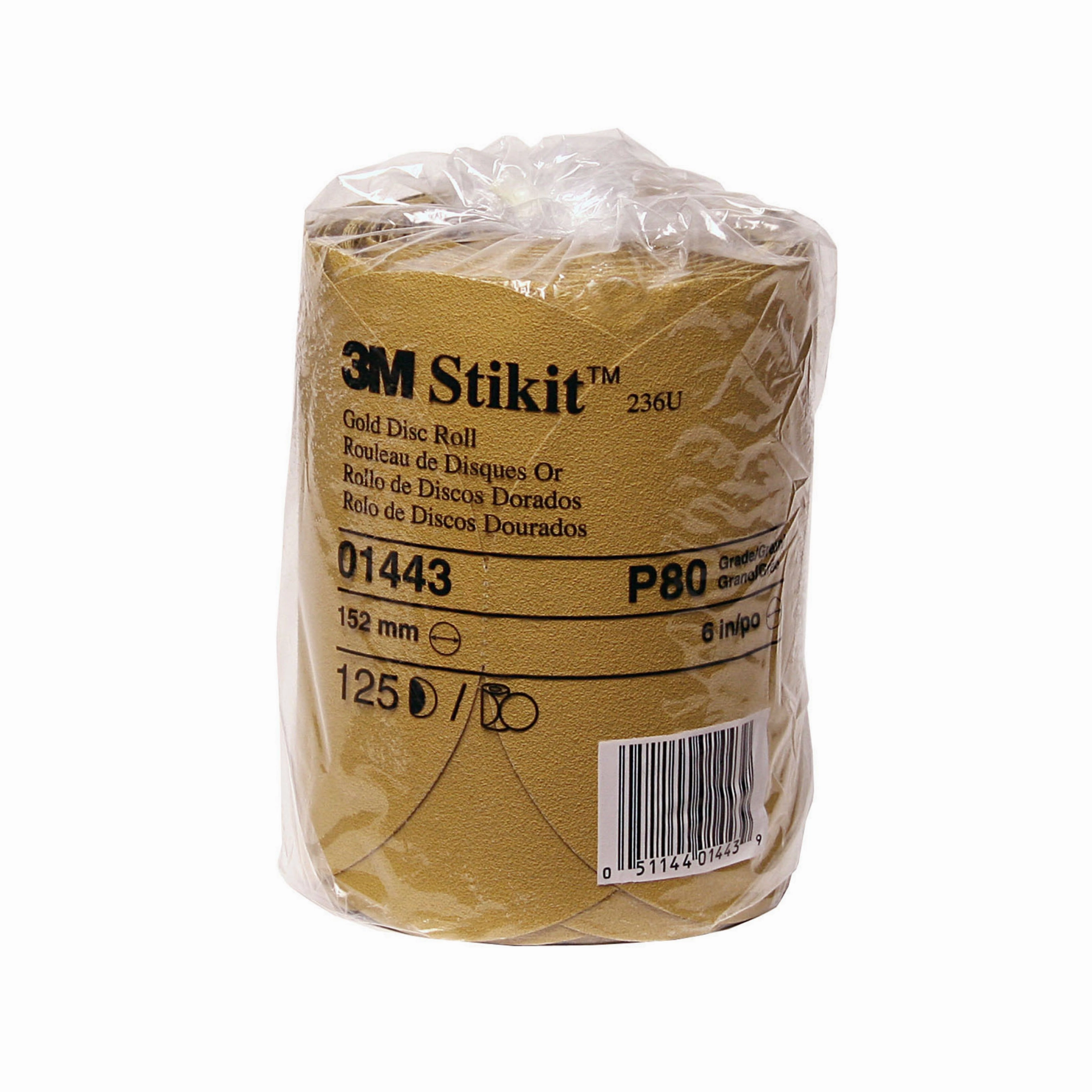 3M Stikit Gold Disc Roll, 01443, 6 in, P80A, 125 discs per roll