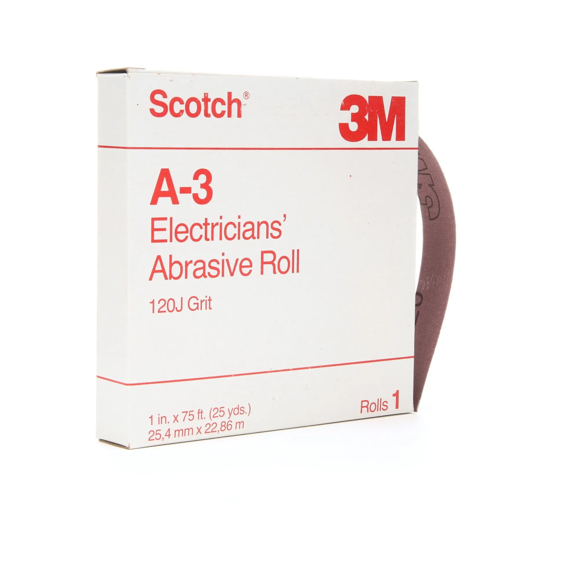 Scotch? Electrician's Abrasive Roll A-3, 1 in x 25 yd, 120 J-weight