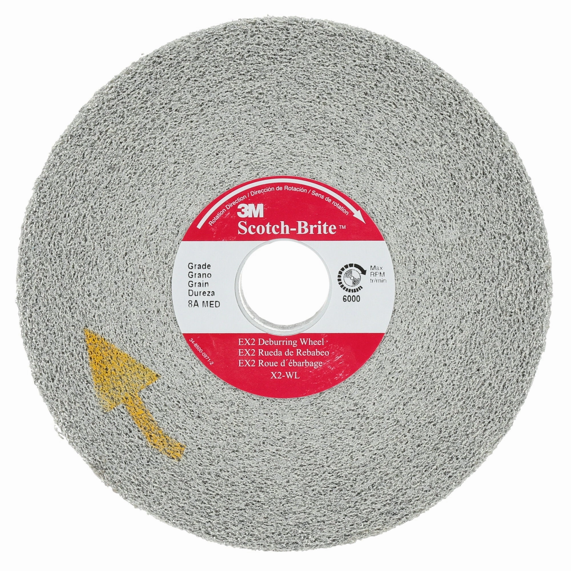 Scotch-Brite EX2 Deburring Wheel, X2-WL, 9S Fine, 6 in x 1 in x 1 in